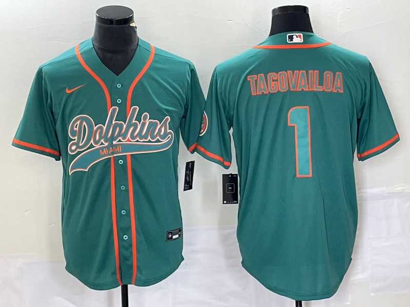 Men%27s Miami Dolphins #1 Tua Tagovailoa Aqua Cool Base Stitched Baseball Jersey->miami dolphins->NFL Jersey